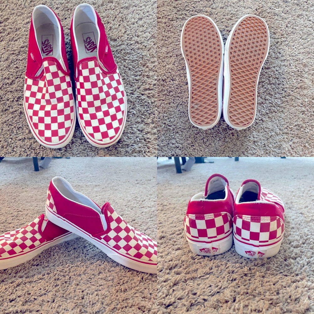 Vans Red White Checkered Classic slip on Shoes Women's Size 9- Men’s 7